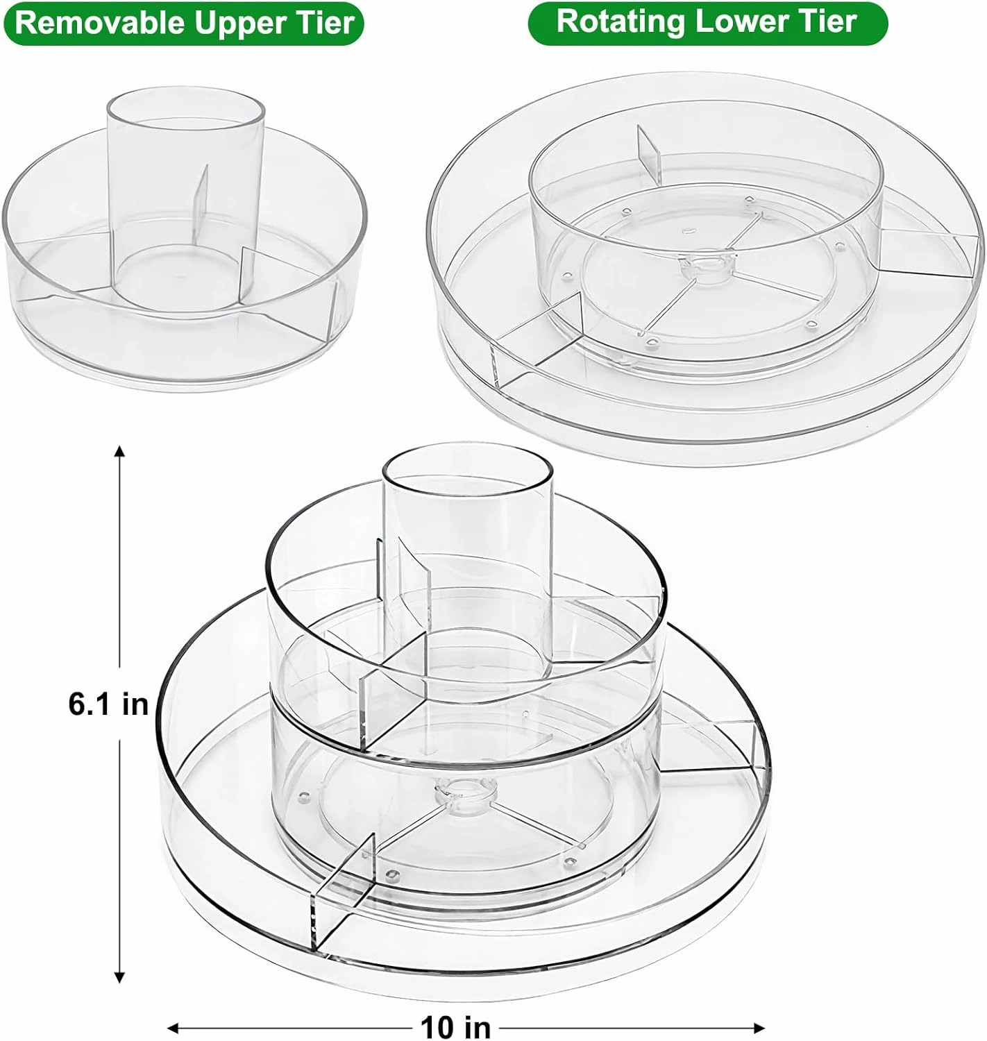 Taiuloo 360 Rotating Makeup Organizer, Clear Acrylic Lazy Susan Cosmetic Storage Turntable for Skincare, Perfume & Lipstick, Round Spinning Tray with Brush Holder for Vanity, Bathroom