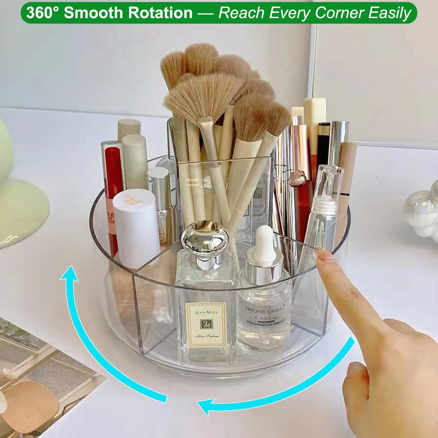 Taiuloo 360 Rotating Makeup Organizer, Lazy Susan Cosmetics Storage Turntable, Round Spinning Brush & Pen Holder, Clear Acrylic Organizer Tray for Vanity, Bathroom, Office Desk