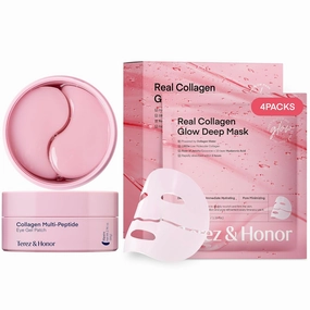 TEREZ & HONOR Peptide Collagen Under Eye Patches and Overnight Collagen Face Mask Glass Skin Face Mask for Deep Moisturizing, Firming, Glowing Korean Skincare