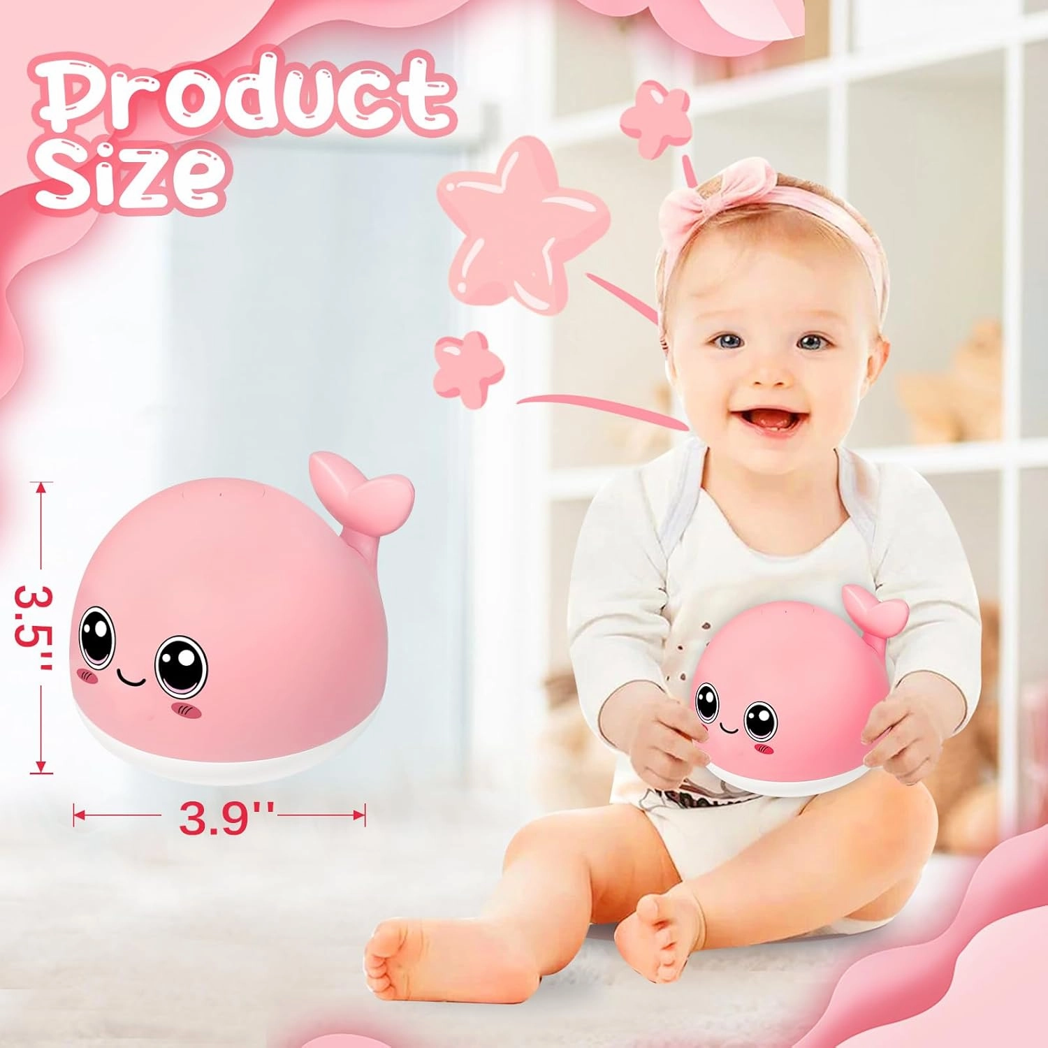 TFS TOP·FANS Bath Toy Baby Girl Gift: Pink Whale for 6-12 Months Old Infant Girl Light Up Fountain Bathtub Water Toys 3 4 5 7 8 9 10 15 Birthday Shower Gifts 18-24 Newborn Essentials Stuff Accessories