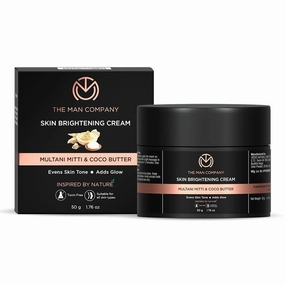 TheManCompany Skin Brightening Cream - 50gm for Glowing Radiant Skin | Enriched with Multani Mitti, Coco Butter, Hyaluronic Acid | Reduces Acne & Dark Spots Naturally