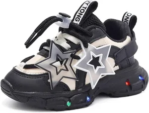 Toddler Light up Shoes for Girls - Slip Resistant led Lights Shoes with Cartoon Design, Luminous Glowing Kids Sneakers, Available in Black and Pink for Spring, Summer and Fall