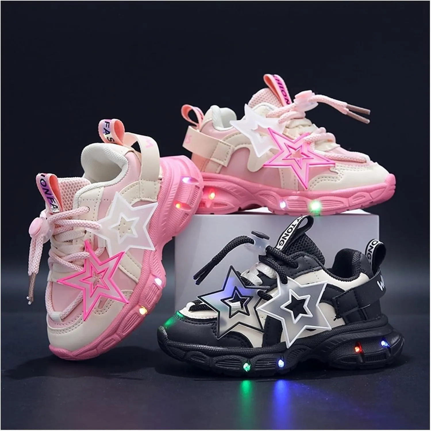 Toddler Light up Shoes for Girls - Slip Resistant led Lights Shoes with Cartoon Design, Luminous Glowing Kids Sneakers, Available in Black and Pink for Spring, Summer and Fall