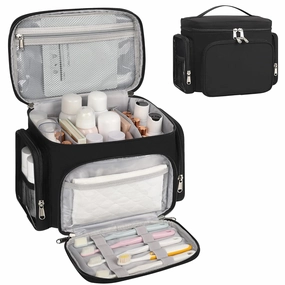 Travel Toiletry Bag for Women, Portable Large Travel Bag for Toiletries, Lightweight Cosmetic Makeup Bag Organizer for Accessories,Essentials, Toiletries, Black