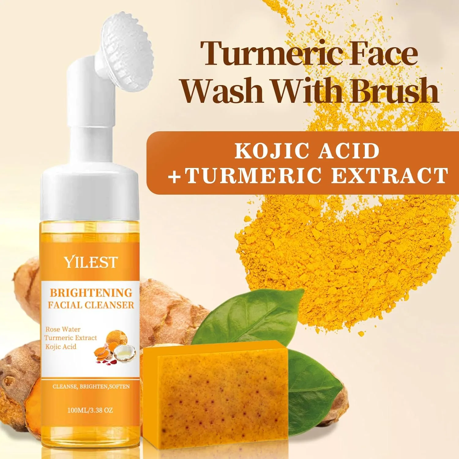 Turmeric Wash and Care two Piece Set，Turmeric Facial Cleanser,Turmeri Face Wash & Soap,Deep cleansing of facial skin,Foaming Cleanser for All Skin Types (1, 1 Soaps)
