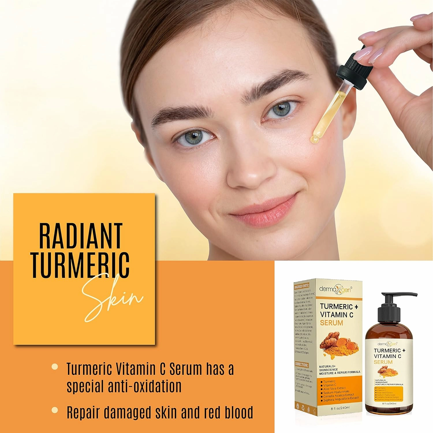Turmeric Serum for Face   Glow-Boosting Vitamin C Serum - Organic Moisturizer for Dark Spots & Clear Wrinkles - Boosts Hydration for Dry & Tired Skin - Anti-Aging Formula for Glowing Skin - 8 FL OZ