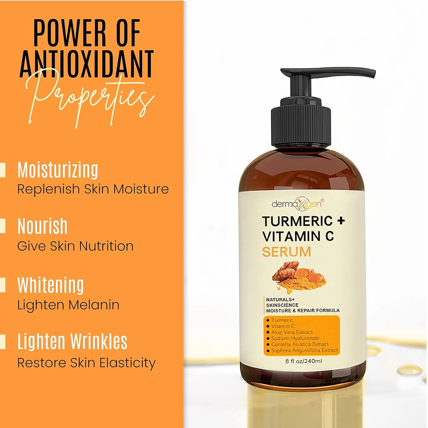 Turmeric Serum for Face   Glow-Boosting Vitamin C Serum - Organic Moisturizer for Dark Spots & Clear Wrinkles - Boosts Hydration for Dry & Tired Skin - Anti-Aging Formula for Glowing Skin - 8 FL OZ