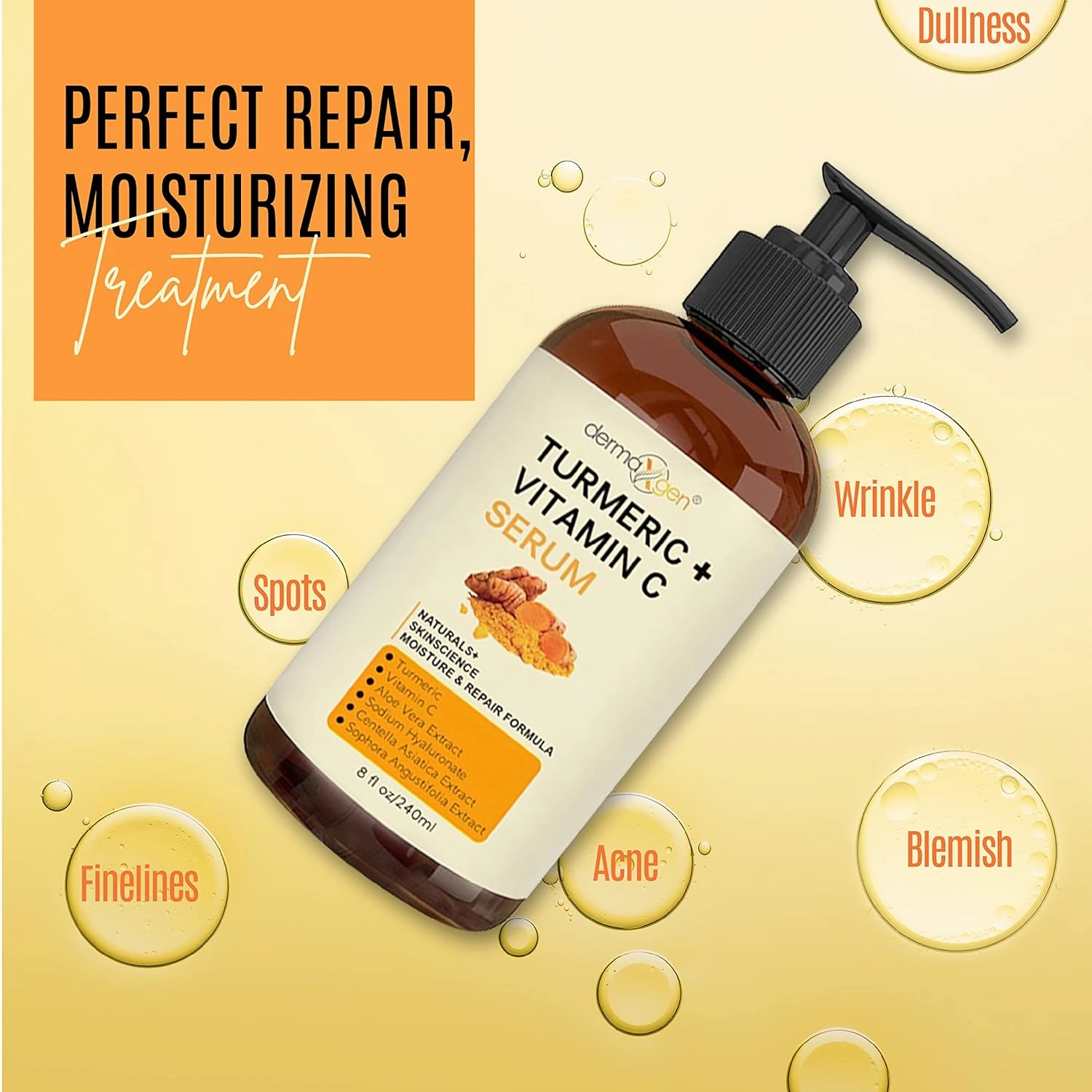 Turmeric Serum for Face   Glow-Boosting Vitamin C Serum - Organic Moisturizer for Dark Spots & Clear Wrinkles - Boosts Hydration for Dry & Tired Skin - Anti-Aging Formula for Glowing Skin - 8 FL OZ