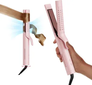 TYMO Airflow 2 in 1 Straightener and Curler - Titanium Flat Iron Curling Iron in One, 1 1/4 Inch Curling Wand, 54 Million Ionic, Anti-Scald for Women Long Short Hair, Dual Voltage for Travel, Pink