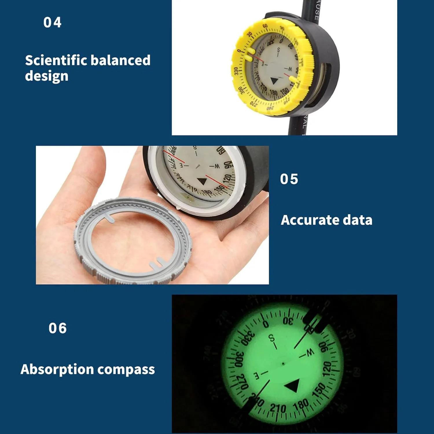 Underwater Compasses Diving Glowing Compasses Pipe Clamp Dive Compasses Diving Compasses Waterproof Diving Compasses