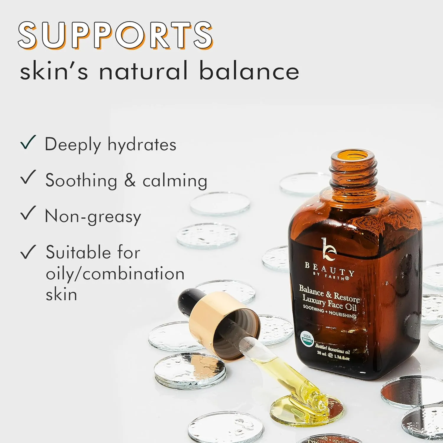 USDA Organic Face Oil - USA Made with Natural Ingredients, Anti Aging Formula for Acne-Prone & Oily Skin, Facial Oil with Vitamin E, Rosehip, Argan & Jojoba Oils for Sensitive Skin, Eczema & Rosacea