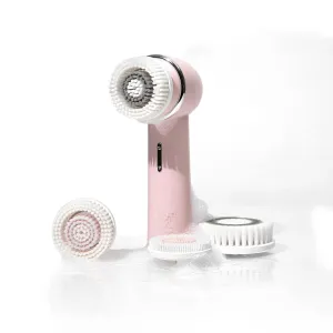 Vanity Planet Raedia 2.0 Facial Cleansing Brush, 4 Interchangeable Brush Heads, Pink - Daily Cleansing Face Exfoliator for Glowing & Acne Prone Skin - Lightweight Silicone Water-Resistant Body Brush