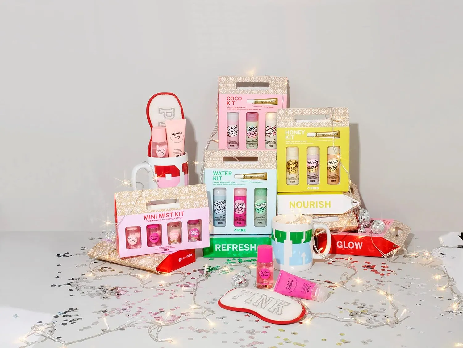 Victoria's Secret PINK Coco Body Care Gift Set: Coco, Coco Chill, Coco Vanilla Mini Lotions & Lip Mask 1.87 Fl Oz (Pack of 4)
