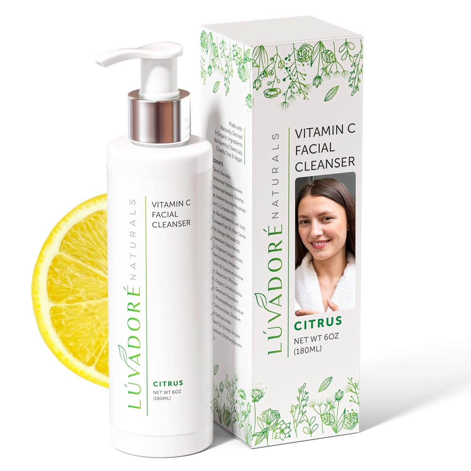 Vitamin C Facial Cleanser – Brightening Face Cleanser with Organic Olive Oil, MSM, Botanical Extracts – Gentle and Hydrating Face Wash for Uneven Skin Tone, Fine Lines, Wrinkles