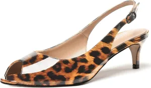WAYDERNS Women's Peep Toe Patent Slingback Ankle Strap Kitten Low Heel Pumps Ladies Cute Dress Shoes 2 Inch
