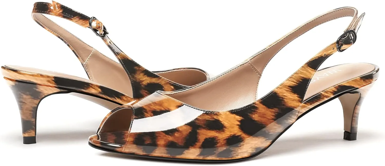 WAYDERNS Women's Peep Toe Patent Slingback Ankle Strap Kitten Low Heel Pumps Ladies Cute Dress Shoes 2 Inch