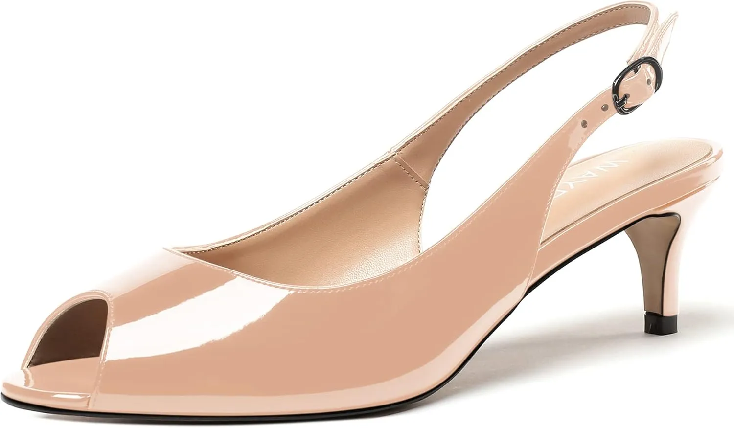 WAYDERNS Women's Peep Toe Patent Slingback Ankle Strap Kitten Low Heel Pumps Ladies Cute Dress Shoes 2 Inch