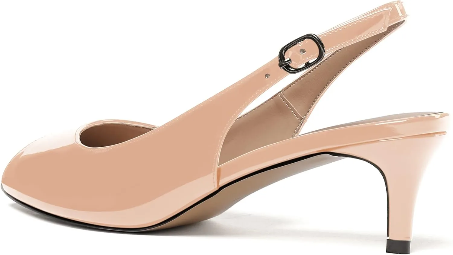 WAYDERNS Women's Peep Toe Patent Slingback Ankle Strap Kitten Low Heel Pumps Ladies Cute Dress Shoes 2 Inch