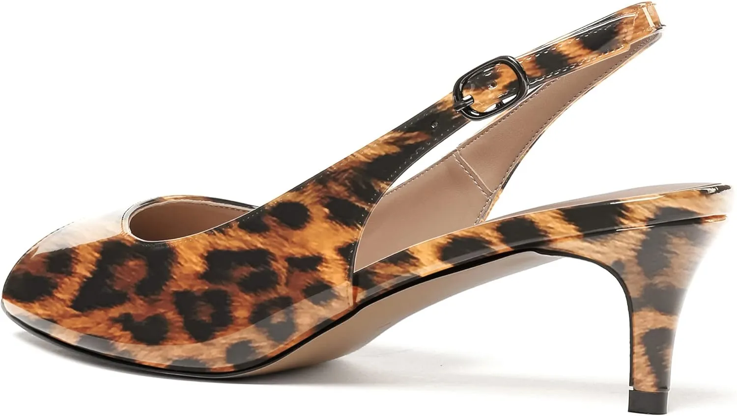 WAYDERNS Women's Peep Toe Patent Slingback Ankle Strap Kitten Low Heel Pumps Ladies Cute Dress Shoes 2 Inch