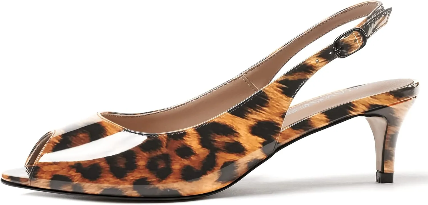 WAYDERNS Women's Peep Toe Patent Slingback Ankle Strap Kitten Low Heel Pumps Ladies Cute Dress Shoes 2 Inch