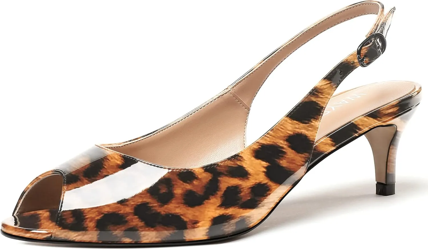 WAYDERNS Women's Peep Toe Patent Slingback Ankle Strap Kitten Low Heel Pumps Ladies Cute Dress Shoes 2 Inch