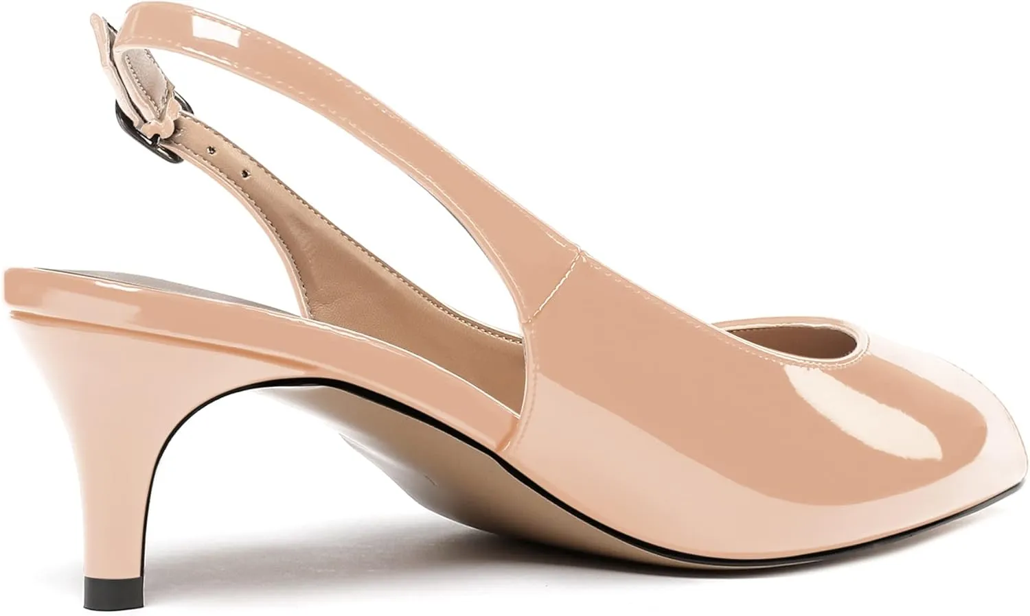 WAYDERNS Women's Peep Toe Patent Slingback Ankle Strap Kitten Low Heel Pumps Ladies Cute Dress Shoes 2 Inch