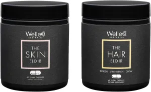 WelleCo, The Skin Elixir   The Hair Elixir, Vegan Beauty Supplements Bundle, Promotes Hair Growth & Reduces Breakage, Supports Healthy Skin & Collagen Formation, 60 Capsules Each