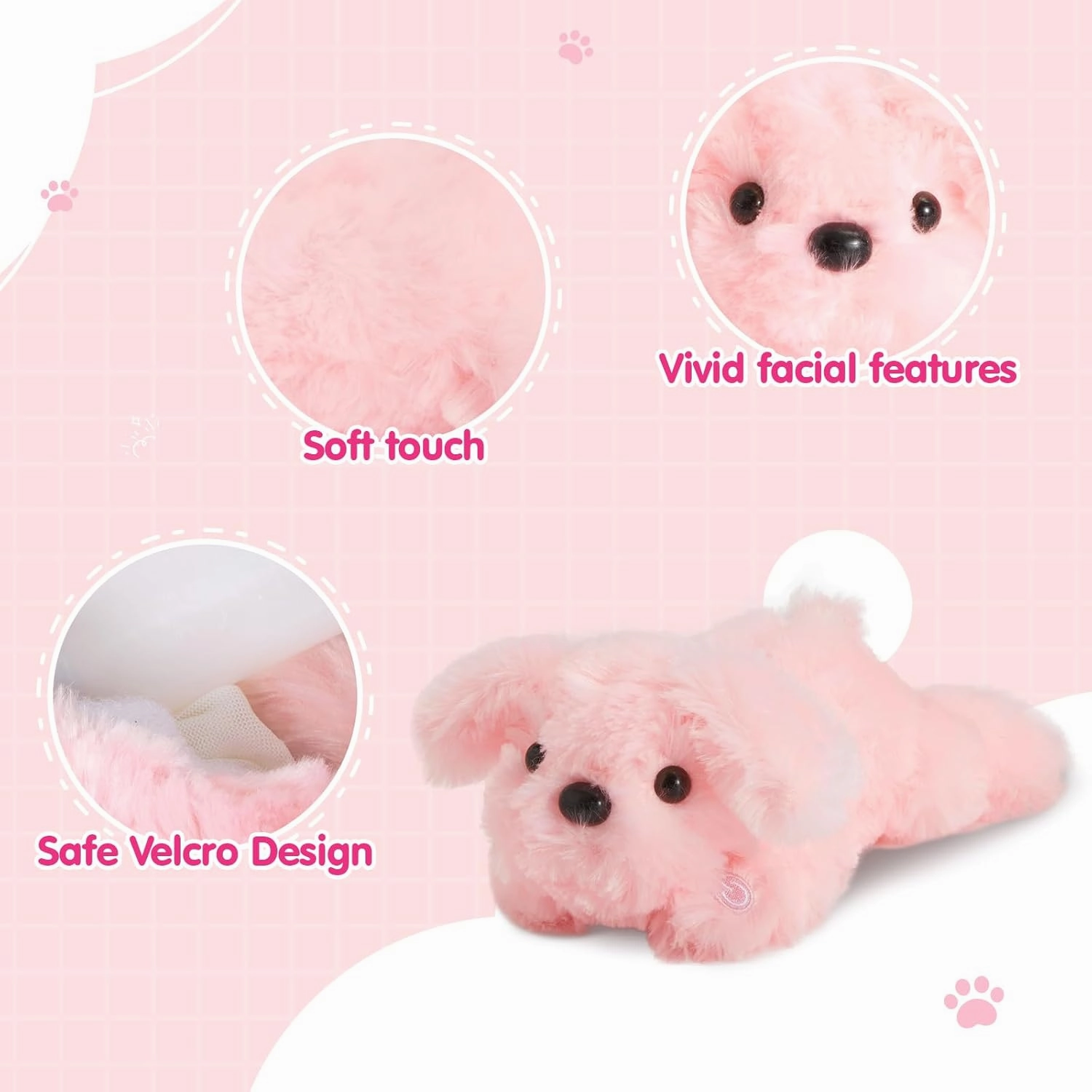 WEWILL 10'' Light up Pink Puppy Dog LED Stuffed Animal with Colorful Night Light Glow Soft Plush Toy Gifts for Kids on Christmas Birthday