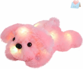 WEWILL 10'' Light up Pink Puppy Dog LED Stuffed Animal with Colorful Night Light Glow Soft Plush Toy Gifts for Kids on Christmas Birthday