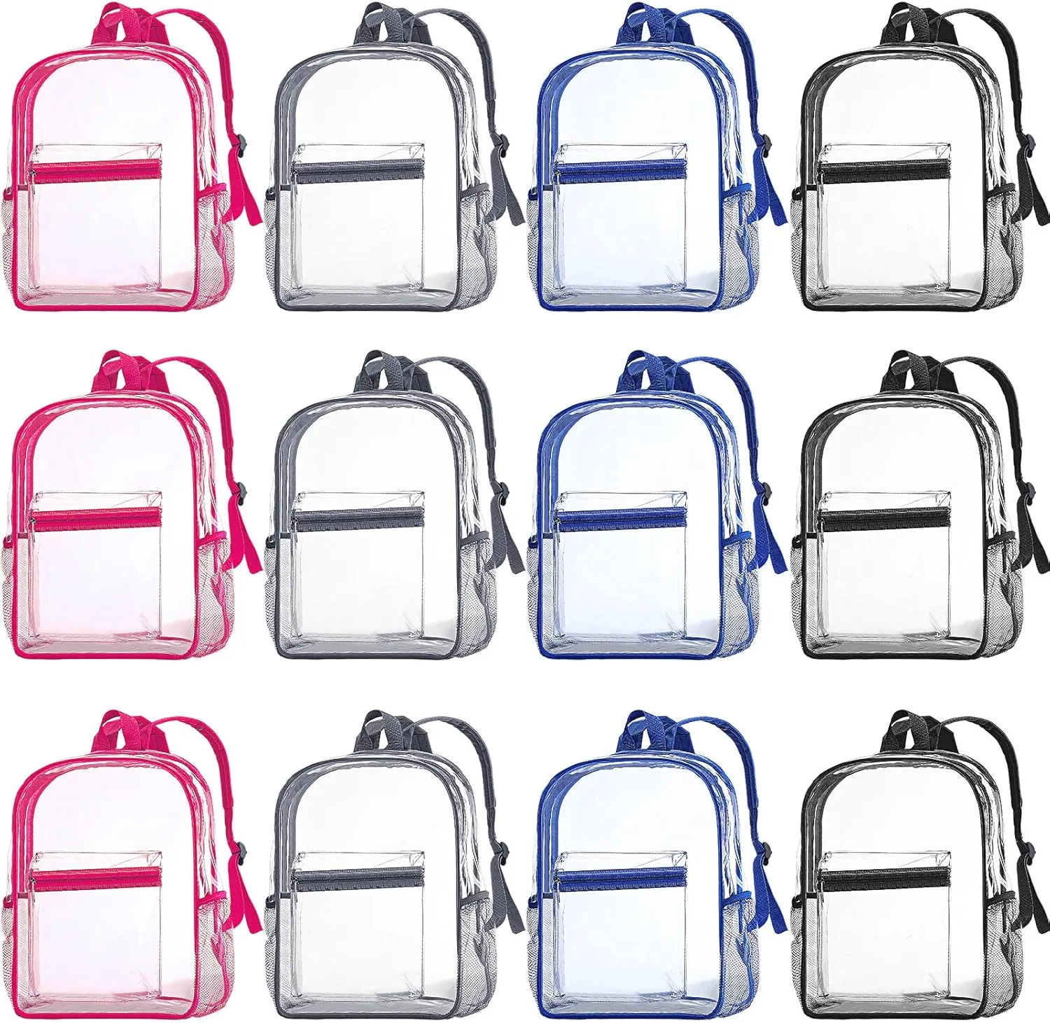 WILLBOND 12Pack Clear Backpack Heavy Duty Transparent Bookbag See Through Waterproof Plastic Backpack Bulk(Multicolor)