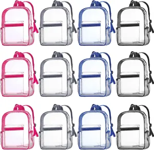 WILLBOND 12Pack Clear Backpack Heavy Duty Transparent Bookbag See Through Waterproof Plastic Backpack Bulk(Multicolor)
