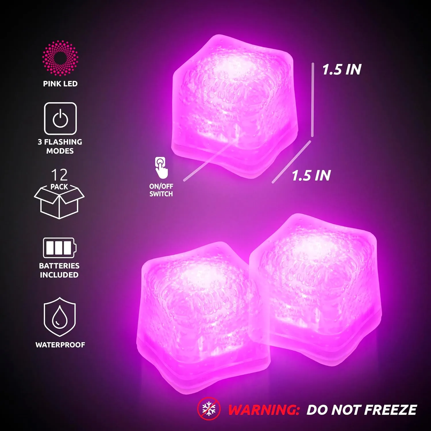 Windy City Novelties 12 pack LED Ice Cubes with Changing Lights (Pink)