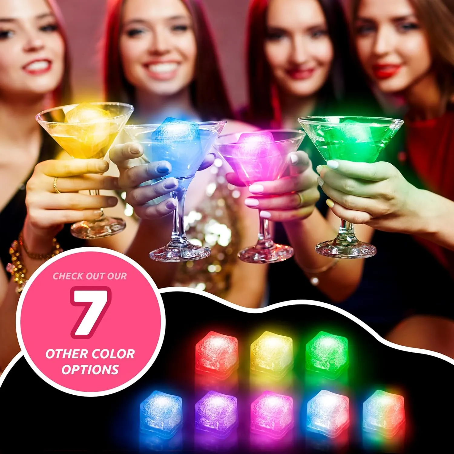 Windy City Novelties 12 pack LED Ice Cubes with Changing Lights (Pink)