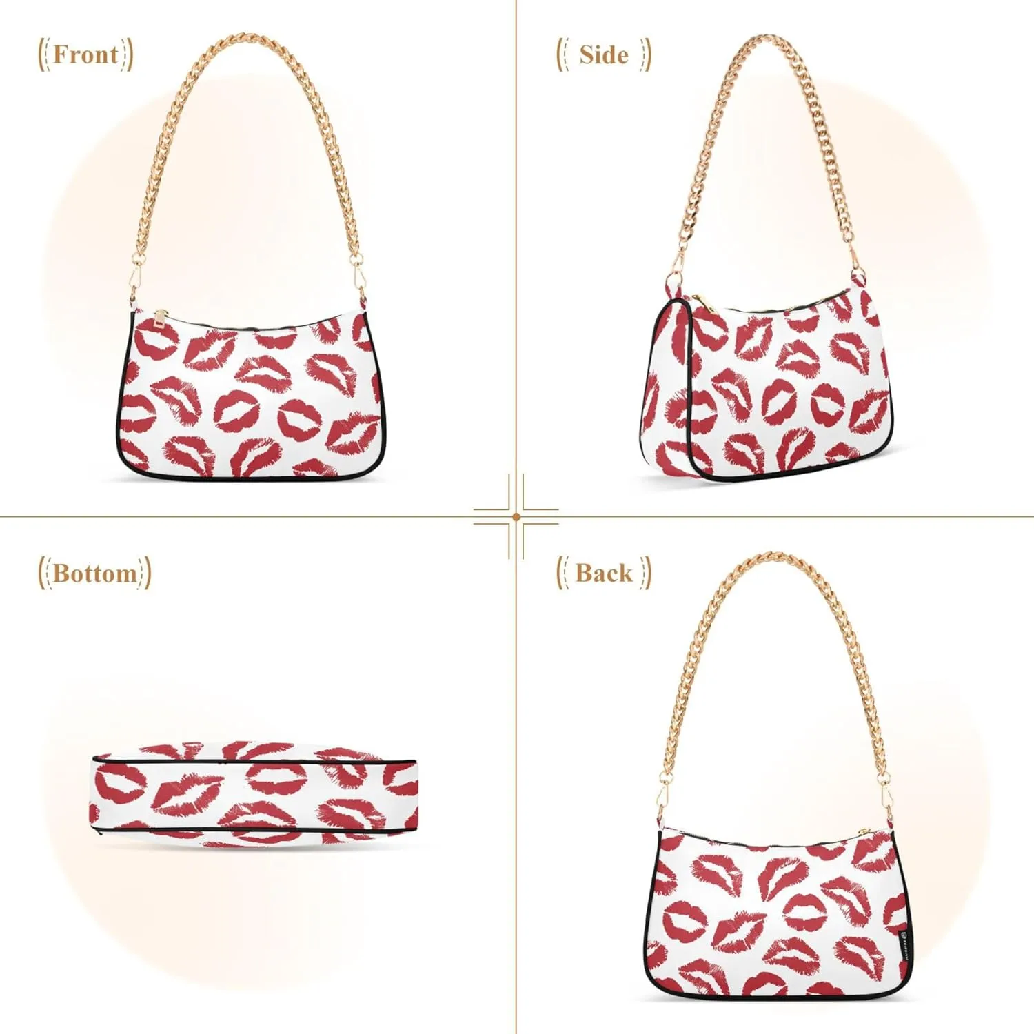 Women's Handbags Tote Crossbody Bag Stylish Purse Ladies Shoulder Bag Handbag Red Lipstick Kiss Crescent Bag