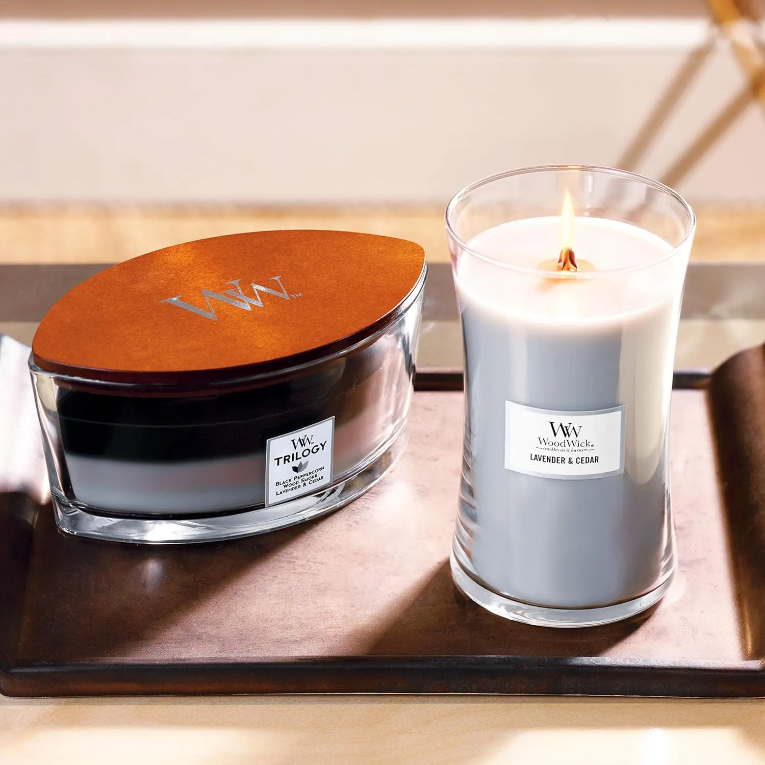 WoodWick Large Hourglass Scented Candle with Crackling Wick | Lavender & Cedar | Up to 130 Hours Burn Time