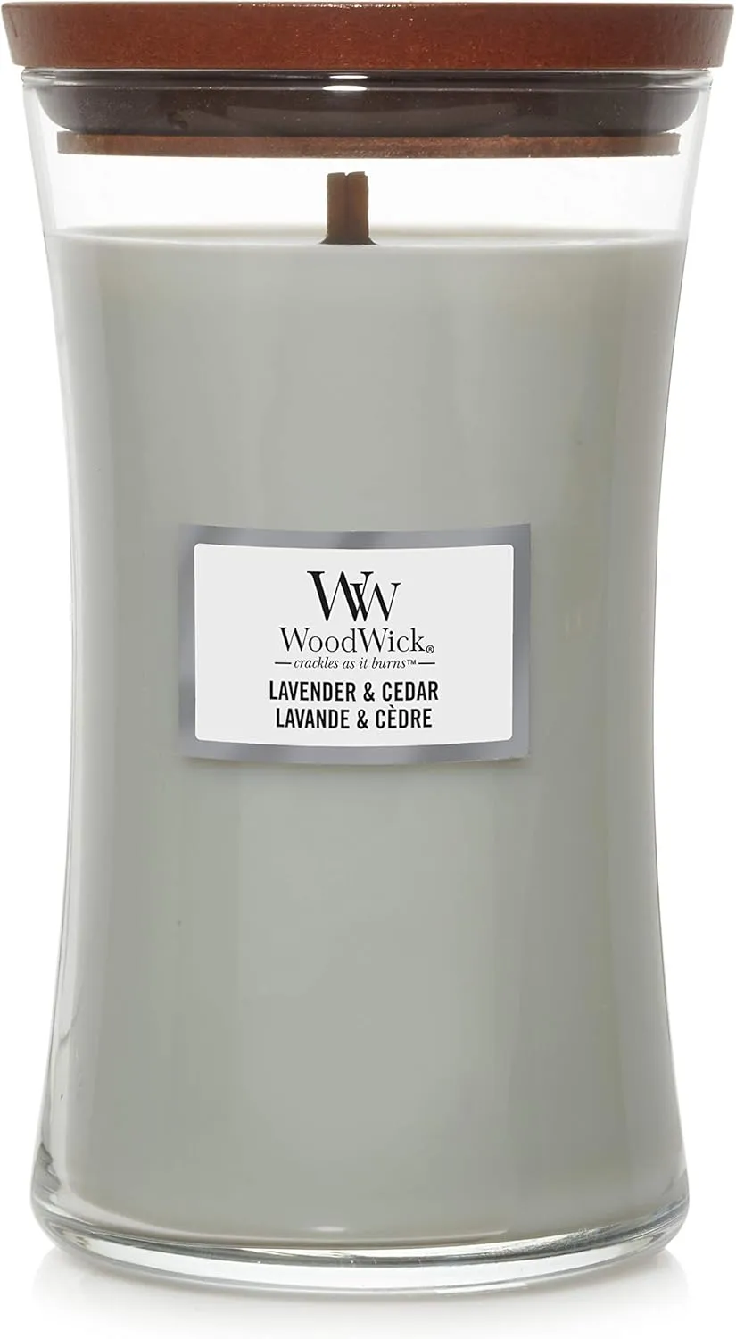 WoodWick Large Hourglass Scented Candle with Crackling Wick | Lavender & Cedar | Up to 130 Hours Burn Time