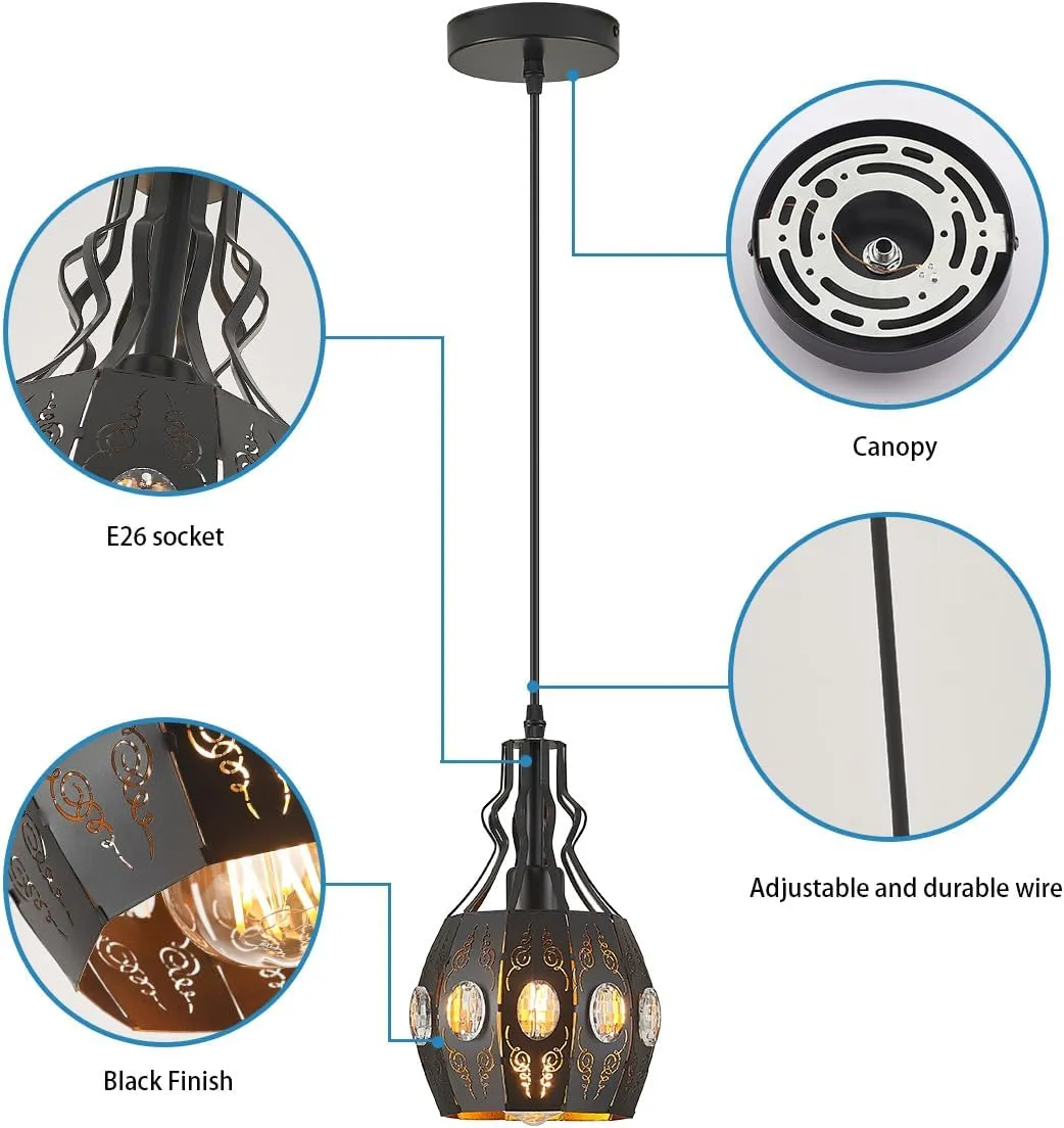 YLONG-ZS Black Pendant Lights Bedroom Restaurant 2 PK, Farmhouse Kitchen Island Pendant Ceiling Light with 6.07 Ft Longth Wire, Hanging Pendant Lighting for Bedroom Dining Room Living Room Entryway