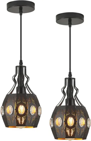 YLONG-ZS Black Pendant Lights Bedroom Restaurant 2 PK, Farmhouse Kitchen Island Pendant Ceiling Light with 6.07 Ft Longth Wire, Hanging Pendant Lighting for Bedroom Dining Room Living Room Entryway