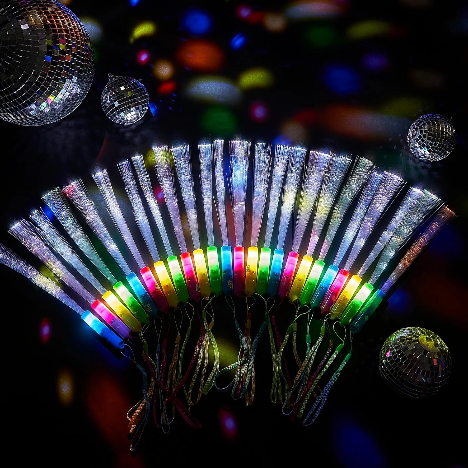Zhanmai 24 Pieces Upgraded Glow Fiber Wands Sticks LED Light Fiber Optic Wands LED Flashing Glow Sticks Bulk for 4th of July Wedding Party Favors